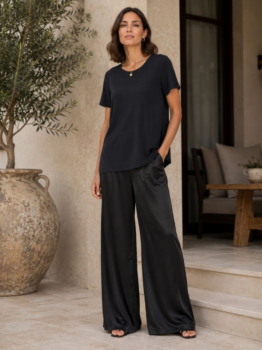 Lafayette 148 New York size Large Black Silk Wide-leg Pants NEW